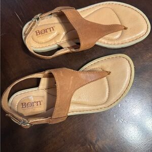 Born Tan Leather Thong Sandals